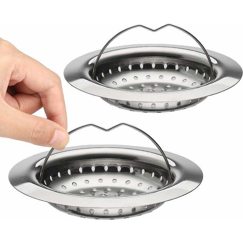 2 Kitchen Sink Strainer with Handle, Stainless Steel Sink Strainer with Handle, Kitchen Tray Grid, 110mm Diameter Easy to Clean