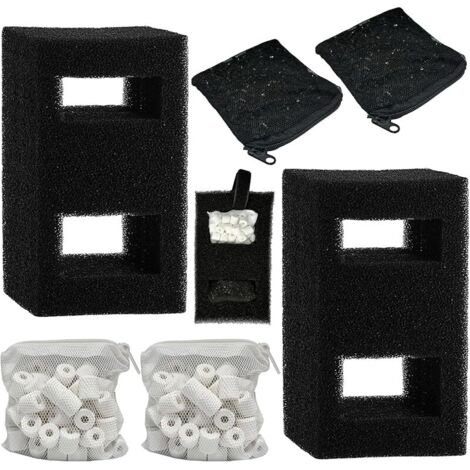2 kits de filtres pour aquarium compatibles avec Fluval Flex (57 litres), comprenant 2 recharges de charbon actif, 2 filtres en mousse, 2 anneaux en céramique et 1 câble d'alimentation.