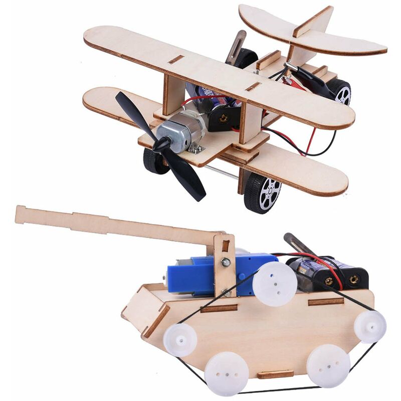 

2 Kits DIY Ensamblado Tanque de madera Avion Kits electronicos Kit de ciencia de construccion Juguetes educativos para ninos