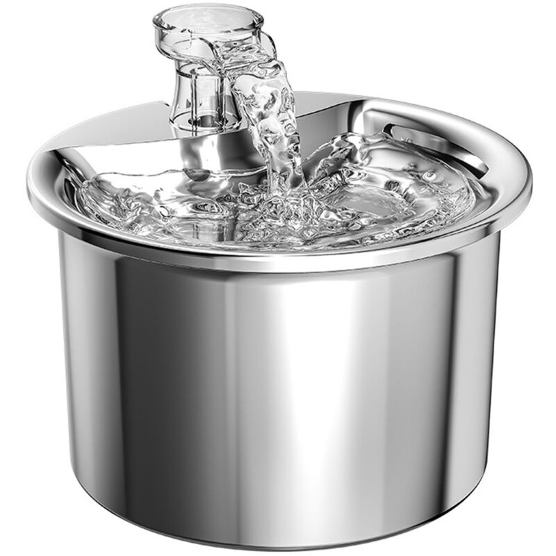 2 l Fontaine a Eau Chat en Acier Inoxydable, en Forme de Robinet, Lavable, Pompe Silencieuse, Double Filtre