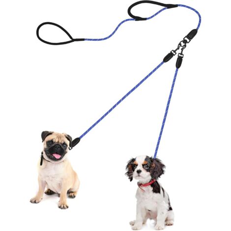 2 laisse double pour chien, anti-emmêlement, corde d'escalade 0,8 cm, poignées rembourrées, réfléchissante, chien moyenne et grande taille