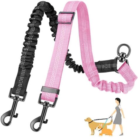 2 laisse pour chien, réglable 45-65cm, nylon robuste, boucle rotative 360°, anti-enchevêtrement, pour petit moyen grand chien