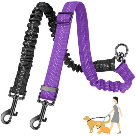 2 laisse pour chien, réglable 45-65cm, nylon robuste, boucle rotative 360°, anti-enchevêtrement, pour petits moyens grands chiens