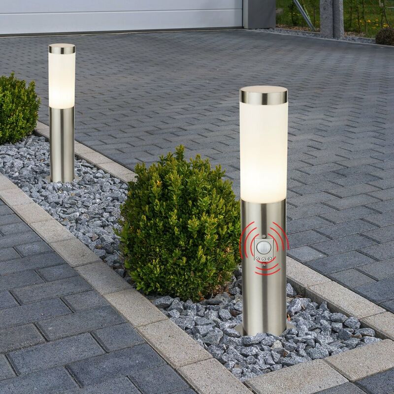 Image of 2 lampade da esterno illuminazione da terra rilevatori di movimento in acciaio inox luci da giardino IP44
