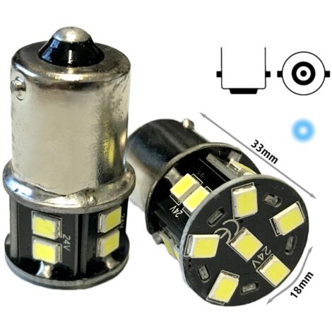 2 Lampade LED BA15S 24V G18 R5W Bianco Freddo 16 SMD 2835 Piedi Dritti No Polarità