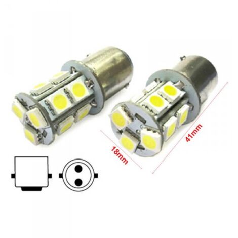 2 Lampade LED Barca BA15D B15D Bianco Freddo 12V 24V 3W No Polarità 13 SMD 5050 G18