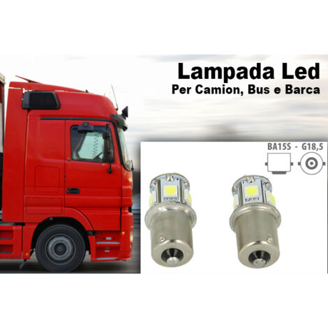 2 Lampade LED Canbus BA15S G18,5 R5W Rosso 24V 8 SMD 5050 Piedi Dritti Camion Bus Barca