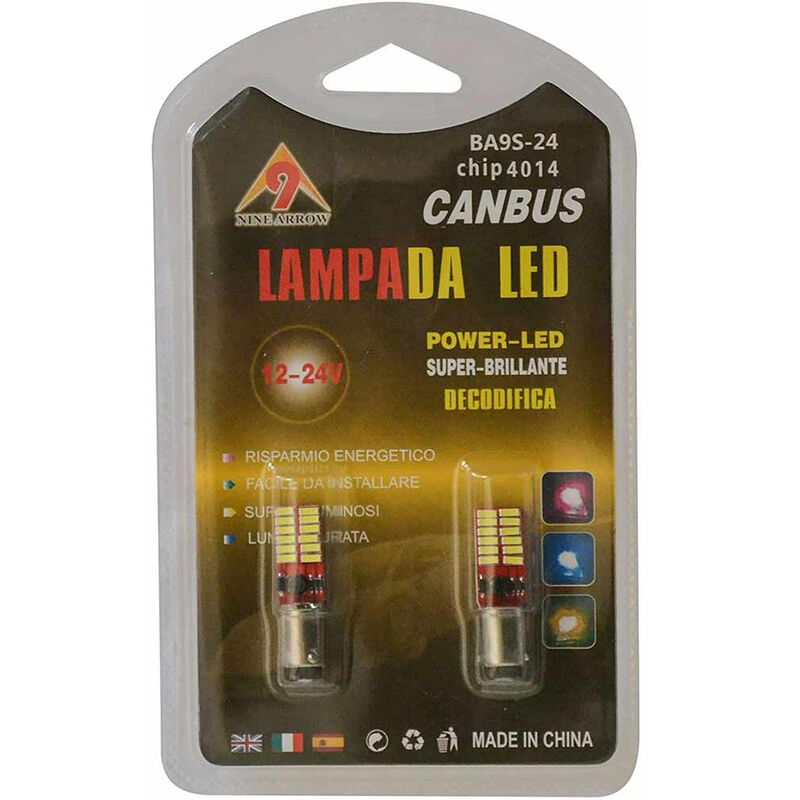 Image of 2 Lampadine 24 led canbus auto no error luci targa fari interni BA9S 4014 12V chip4014 luce bianca 35 mm