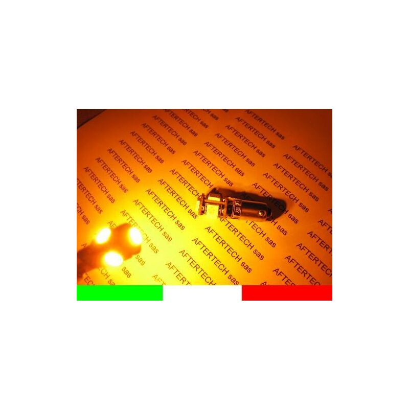 Image of Aftertech - 2 lampadine 5 led no errore arancione BA9XS T4W piedini asimmetrici storti QZA1