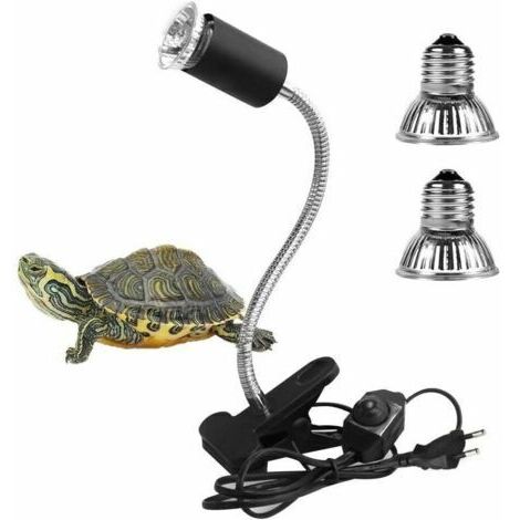 2 lampadine UVA UVB da 25W e 50W, lampada riscaldante per tartarughe con base lunga, rotazione a 360° per tartarughe e anfibi [Classe energetica A+]
