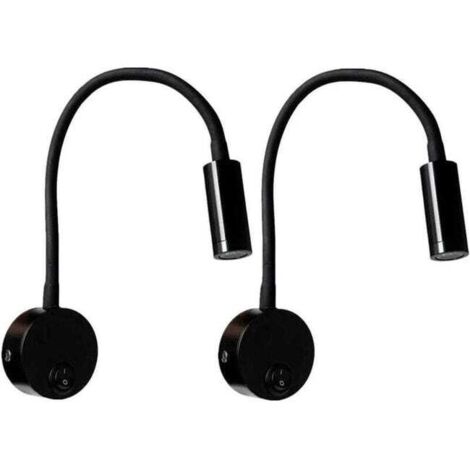 2 lámparas de lectura de pared negras de 3 W, aplique de pared de aluminio con cuello ajustable y flexible, lámpara de escritorio, lámpara de mesita de noche con interruptor LED.
