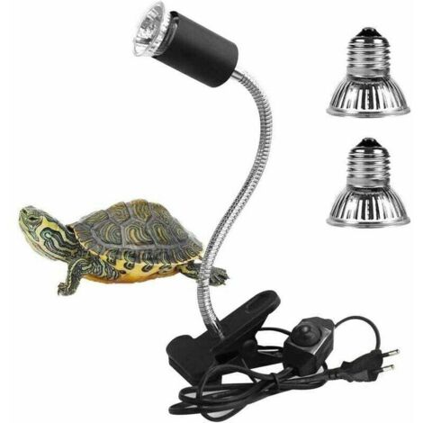 2 lámparas UVA-UVB de 25 W y 50 W, lámpara Eptiles, lámpara calefactora para tortugas terrestres con base larga, rotación de 360° para Eptiles y anfibios [Clase energética A+]