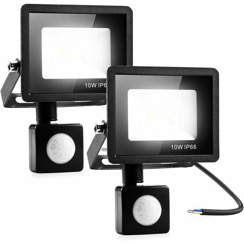 2 Lampe de Sécurité 10W Avec Détecteur de Mouvement PIR, Projecteur à LED Intelligent, Lumières Exterieur 800 Lumens 3000K Blanc Chaud, Spot LED