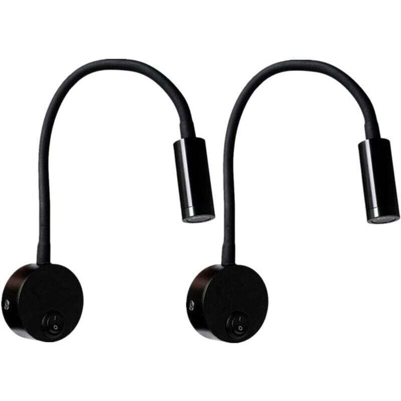 Treetalk - 2 lampes de lecture murales noires 3 w, lampe de bureau réglable à col flexible, lampe de chevet avec interrupteur led pour soins des yeux