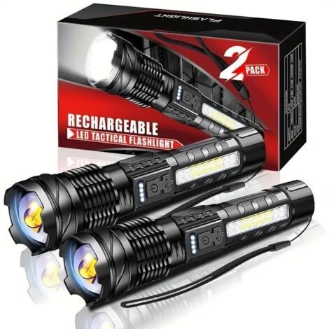 2 lampes de poche tactiques, grade militaire, 5 modes, 3000 lumens, étanches. Pour camping, vélo, randonnée, maison, urgences.