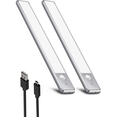 2 lampes LED sous meuble cuisine 30 cm détecteur de mouvement 30 cm lumière de meuble détecteur de mouvement capteur LED lumineux veilleuse rechargeable éclairage de meuble éclairage de meuble escalie