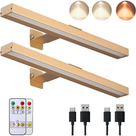 2 Lampes murales sans fil avec télécommande, 3 modes éclairage LED rechargeable magnétique pour tableau armoire chambre