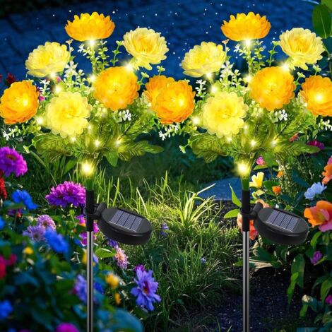 2 lampes solaires à piquet fleur de lotus des neiges IP65 étanche, éclairage automatique pour parterre jardin pelouse et terrasse