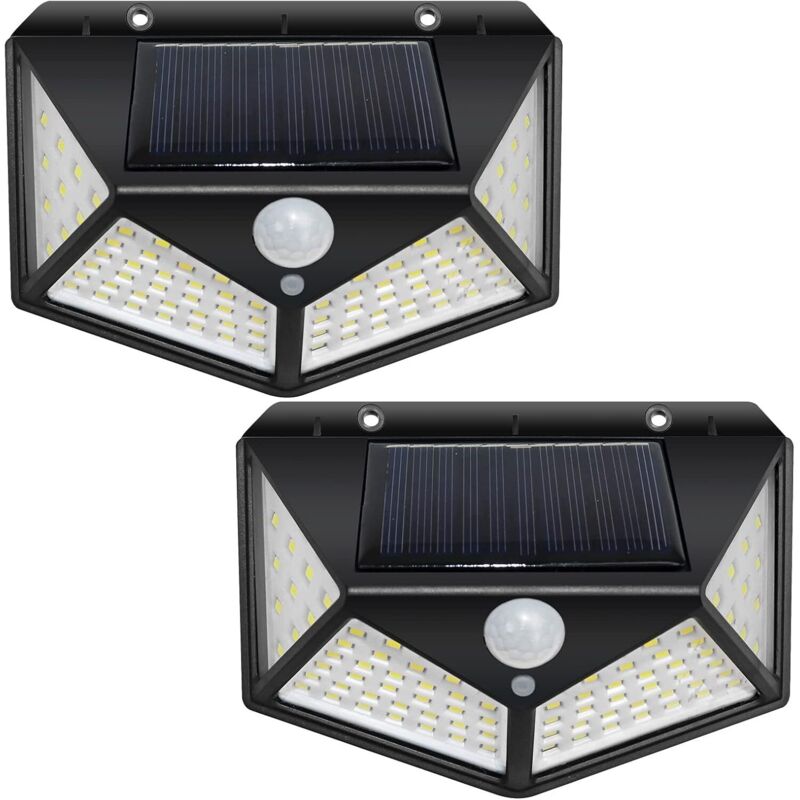 2 lampes solaires extérieures 100 LED, éclairage mural sans fil à 270° , solaires de jardin étanches à l'eau avec détecteur de mouvement avec 3 modes