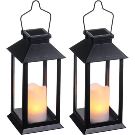 2 lampes solaires extérieures de jardin, lanternes solaires extérieures avec bougies LED sans flamme, lampes solaires LED décoratives