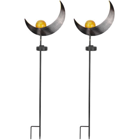 2 lampes solaires Moon Lamp étanches pour jardin LED décoratives en métal pour extérieur lanternes flamme