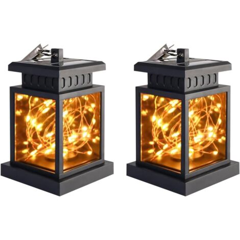 2 Lanterne funéraire solaire avec bougies LED, plastique noir résistant, pour cimetière et jardin