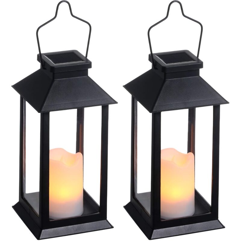 2 Lanternes Solaire de Jardin Extérieur, Lanterne Solaire Extérieure avec Bougie LED Sans Flamme, Lampe de Pelouse Extérieure IP44 Effet Bougie,