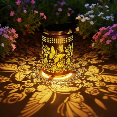 2 Lanternes solaires métal Papillon Jardin imperméable Lumière LED Patio Cour Cadeau