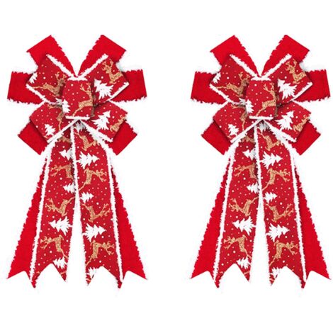2 Large Christmas Bows for Wreath, Red Velvet Wreath Bows for Christmas Decoration, Glitter Christmas Tree Winter Red Bow for Front Door Indoor Outdoor Christmas Tree Wall Decoration,