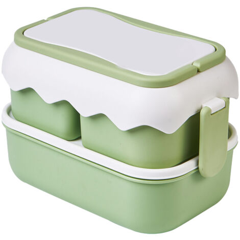 2 Layer Lunch Box Plastic Portable Lunch Container Heatable Leakproof Lunch Box Container for Students Worker Avocado