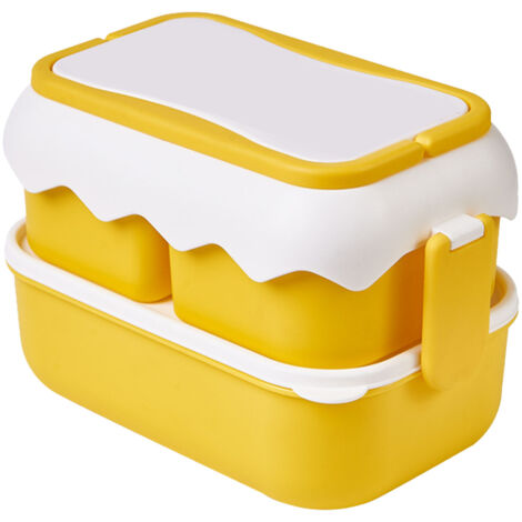 2 Layer Lunch Box Plastic Portable Lunch Container Heatable Leakproof Lunch Box Container for Students Worker Banana