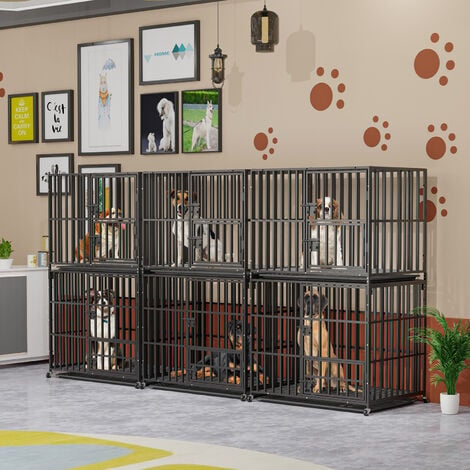 BINGO PAW 2 Layers Heavy Duty Pet Dog Cage Strong Metal Crate Kennel Playpen with Wheels & Tray, 38 inch