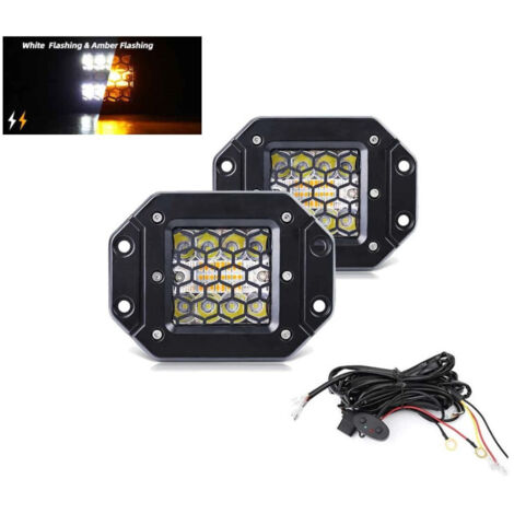 Комплект от 2 броя Лед LED Халогени фарове бяла + оранжева Аварийна Светлина за вграждане 12V - 24V Dual Combo Light Дво