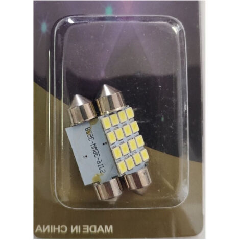 Комплект от 2 броя LED Лед Диодни Крушки 16 SMD 5050 36мм 12V Бяла Светлина в блистер