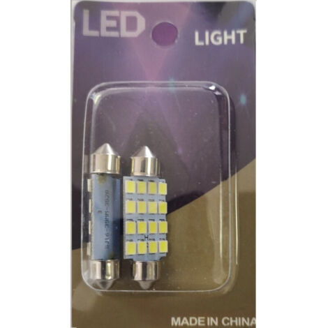 Комплект от 2 броя LED Лед Диодни Крушки 16 SMD 5050 39мм 12V Бяла Светлина в блистер