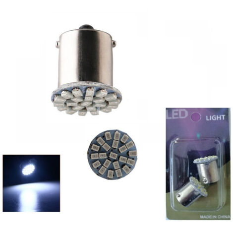 2 броя LED Крушки, 22 SMD BA15S 1156 (PY21W) 24V Блиц-Мигащи Бяла Светлина Срещуположни пинове (180°) в Блистер