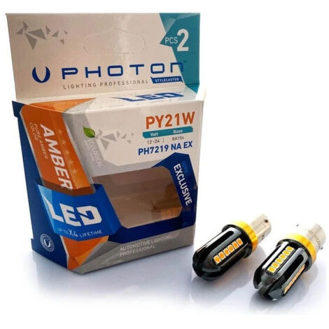 Комплект от 2 броя LED ЛЕД Крушки 24 SMD BA15S (P21W) 12V - 24V жълта / оранжева светлина EXCLUSIVE Photon