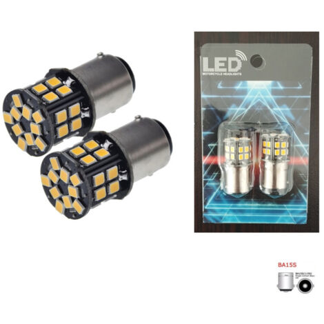Комплект 2бр. LED Лед Крушки, 30 SMD, BA15S 1156, 12V, оранжева светлина canbus, срещуположни пинове (180°)