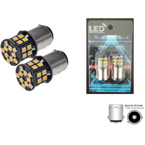 Комплект 2бр. LED Лед Крушки, 30 SMD, BAU15S 1156 (PY21W), 12V, оранжева светлина canbus, разминати пинове (150°)
