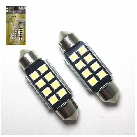 Комплект от 2 броя LED Лед Диодни Крушки 8 SMD 31мм 12V Бяла Светлина в блистер