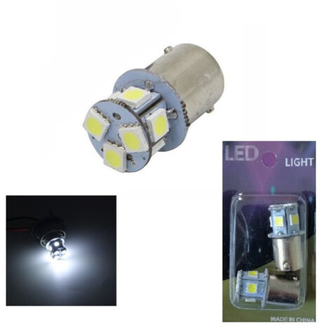 Комплект от 2 броя LED Лед Крушки 8 SMD BA15S 1156 (P21W) 24V Бяла Светлина Срещуположни пинове (180°) в Блистер