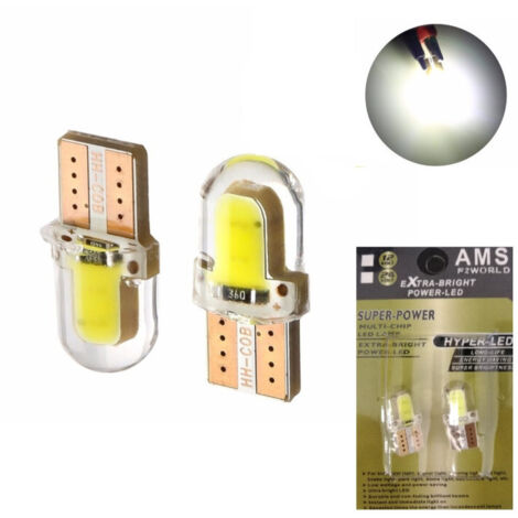 Комплект от 2 броя LED Лед Диодни Крушки За Габарит Силикон COB Т10 W5W 300lm 12V Бели в блистер