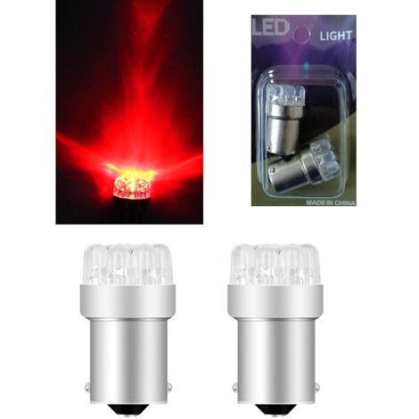 Комплект от 2 броя LED Лед Крушки за Mигач Стоп Габарит Халоген 9 LED 1156 BA15S 12V Червена Светлина в Блистер