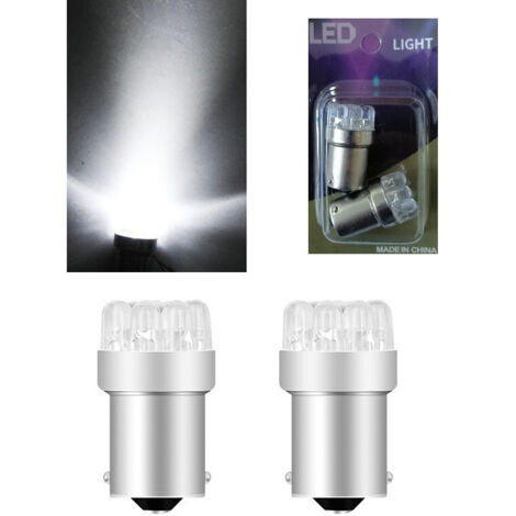 Комплект от 2 броя LED Лед Крушки за Mигач Стоп Габарит Халоген 9 LED 1156 BA15S 12V Бяла Светлина в Блистер