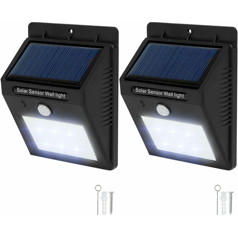 2 LED solar wall lights with motion detector - garden lights, solar lights, outdoor lights - black