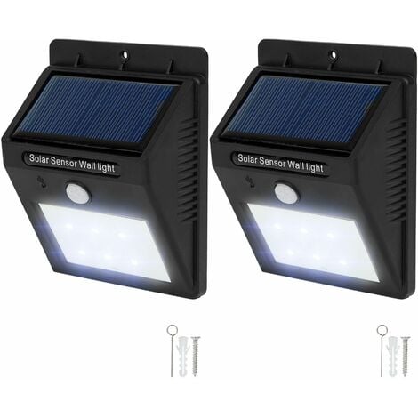 main image of "2 LED solar wall lights with motion detector - garden lights, solar lights, outdoor lights - black"