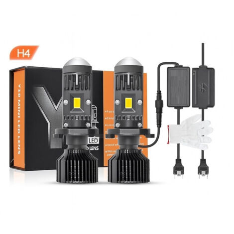 Комплект от 2 броя LED крушки с лупа, Y10 H4, 200%, 60W 6400LM, 6000K, 360° Canbus без грешки – 12V
