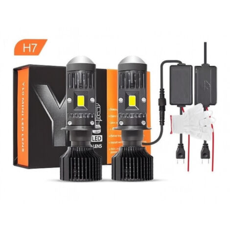 Комплект от 2 броя LED крушки с лупа, Y10 H7, 200%, 50W 6400LM, 6000K, 360° Canbus без грешки – 12V