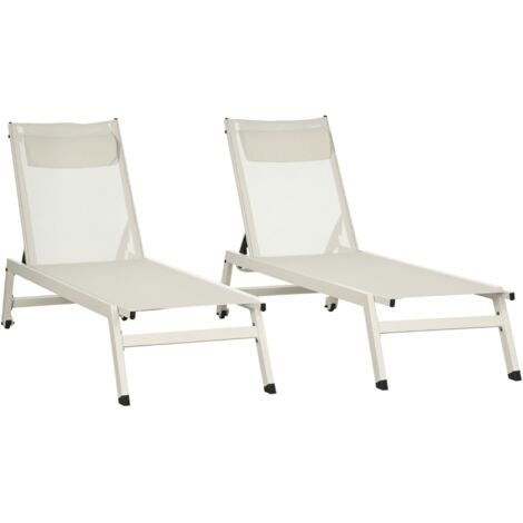 2 lettini/chaise longue reclinabili, in alluminio e poliestere, 55x195x30 cm, beige