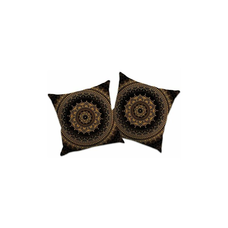 2 Linen Effect Cushion Covers For Throw Pillows, Cushions, Sofa Cushions, Cushion Covers, Mandala Prints And Ethnic Style (Vintage Mandala 1, 50 X 50